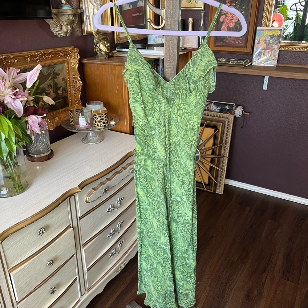 Y2K Vintage Betsey Johnson New York Snake Print Neon Green Dress Small Petite